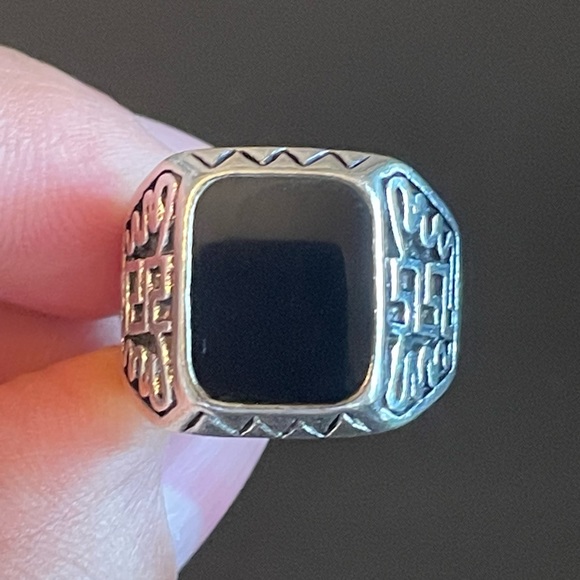 S925 silver black obsidian stone ring size 8 - Picture 5 of 8